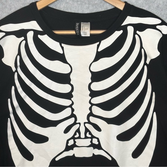 H&M Divided Skeleton Ribcage Pullover Sweatshirt-Black/White-Women Size Large - Picture 2 of 6